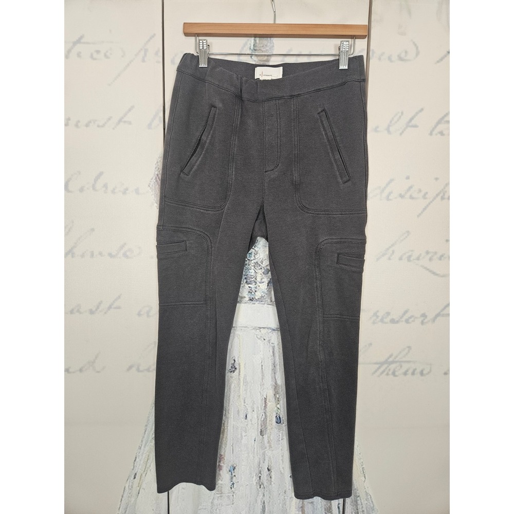 Anthropologie Charcoal Grey Twill Knit Cargo Utility Slim Pants Womens Small